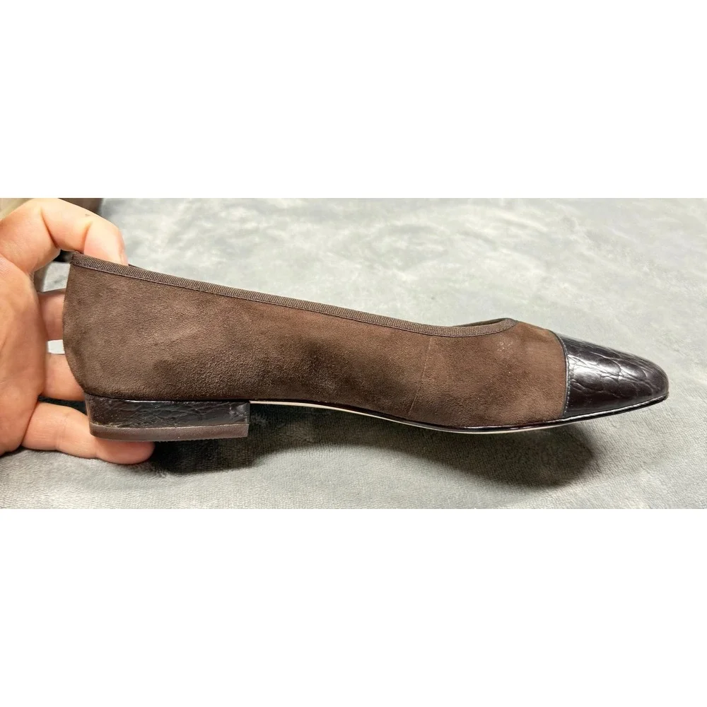 Naturalizer Flats Womens 8.5 Brown Suede Croc Print Cap Toe Ballet